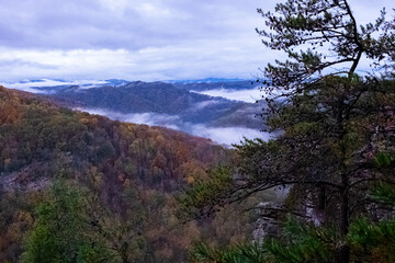 Breaks Interstate Park, Virginia, mountaintop view, foggy, clouds