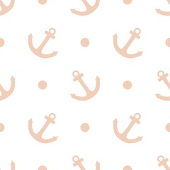 Tile sailor vector pattern with seamless anchor and pastel polka dots on white background