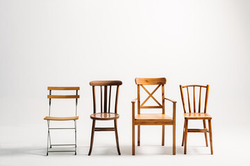 Four classical wooden chairs against white background