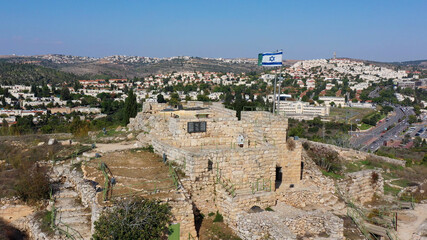 Fototapeta na wymiar Castel National Park with Jerusalem landscape, Aerial view, israel Symbol of the struggle to break through to Jerusalem during the War of Independence 