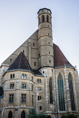 Fototapeta na wymiar Gothic style Minorities Church (Minoritenkirche, 1350) in Innere Stadt, Vienna, Austria. The minority church belongs to the 