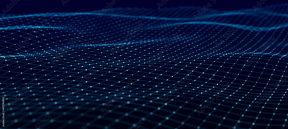 Poster Abstract digital background. Network connection structure. Big data. Futuristic abstract wave. 3D rendering.
