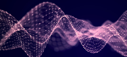 Futuristic background of points with a dynamic wave. Excellent data visualization. 3D rendering.