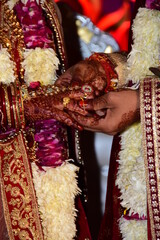 Portrait of bride and groom in Indian wedding