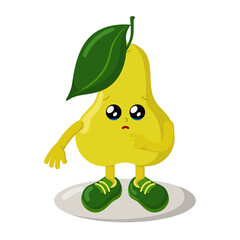 Cute pear with big eyes and tears . Colorful kawaii fruit emoticon with pitying look. Isolated vector illustration.	
