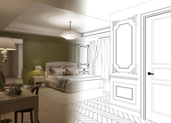 residential interior visualization, 3D illustration