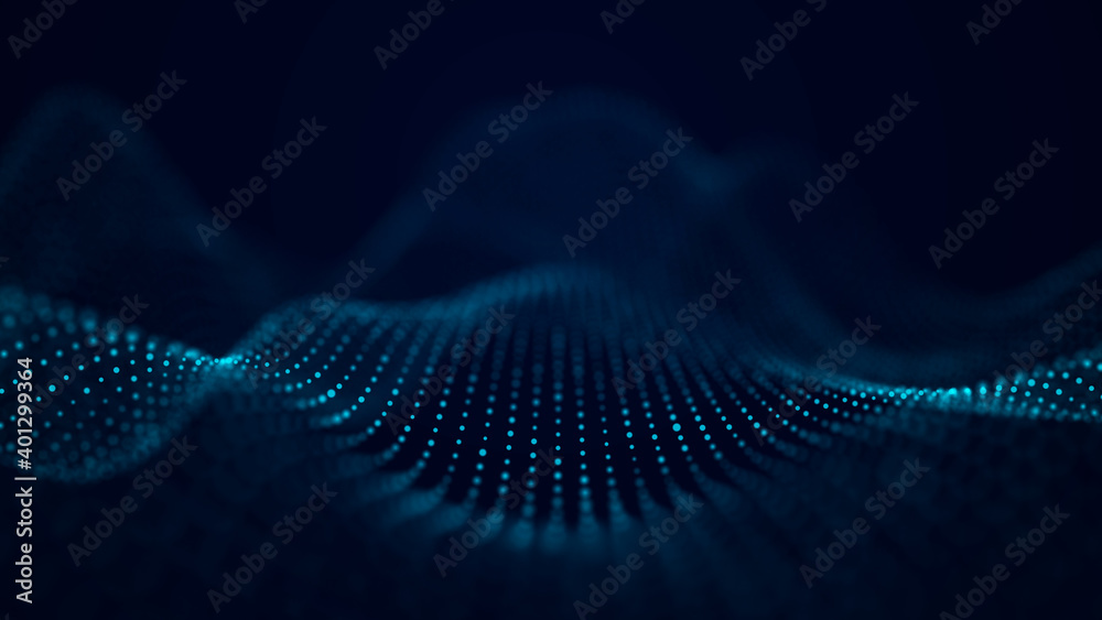 Poster Technological wave of points. Digital background. Great data visualization.
