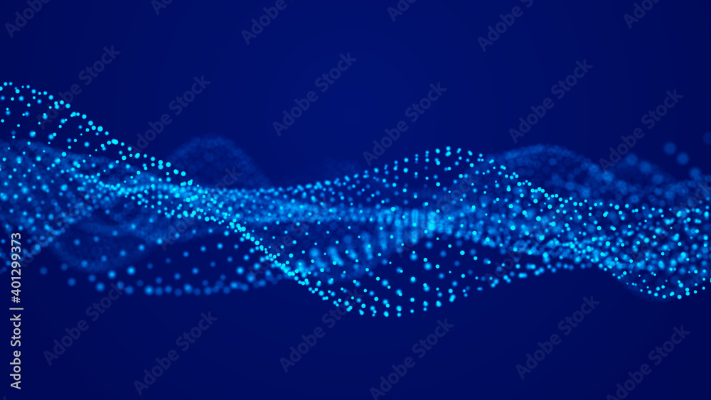 Poster Technological wave of points. Digital background. Great data visualization.