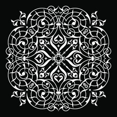 Decorative element traditional damask pattern. Circular ornamental pattern. Texture for wallpapers, textile, upholstery fabric. Lace pattern. Lace napkins.