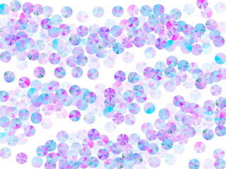 Iridescent foil confetti scatter vector background. Circle twinkling spangle elements party glitter flatlay. Holiday confetti placer shimmering background.