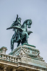 Vienna State Opera (Wiener Hofoper, 1868) in the Neo-Renaissance style considered one of the most important opera houses in the world. Austria. Sculptural composition of the facade.