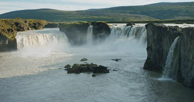 Beautiful Godafoss waterfall in sunset scene, Iceland.