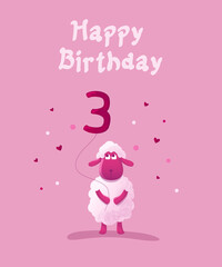 Cute pink sheep with balloons