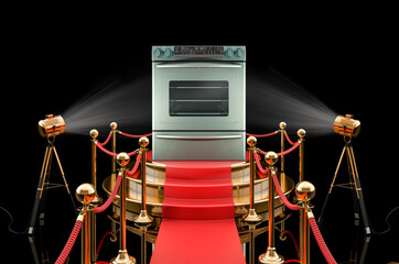Podium with electric slide-in convection range, 3D rendering