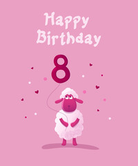 Cute pink sheep with balloons