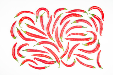 Red hot chili peppers on a white background. Vitamin vegetable food