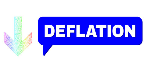 Deflation and arrow down vector. Spectrum colored mesh arrow down, and chat Deflation cloud frame. Speech colored Deflation cloud has shadow. Vector model created from arrow down icon with mesh.