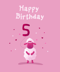 Cute pink sheep with balloons