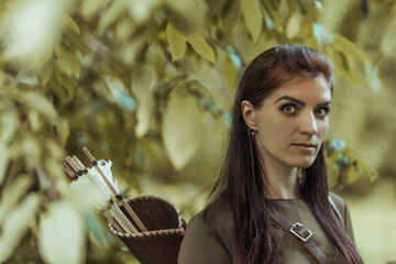 Portrait of a Woman with arrows in a quiver, close-up