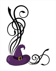Halloween angle border with witch hat and swirl pattern. Colored decorative vector illustration on white background	
