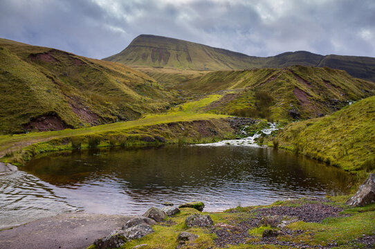 Small Lake And Fan Brycheiniog, The Black Mountain, Brecon Beacons National Park, Wales, UK