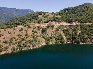 Fototapeta na wymiar Aerial view of Vacha (Antonivanovtsi) Reservoir, Bulgaria
