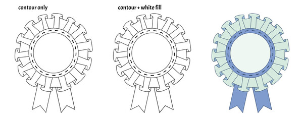 Set of cute round frames with textile ruffles, ribbon and seam. Colored isolated decorative copy space template vector illustration	