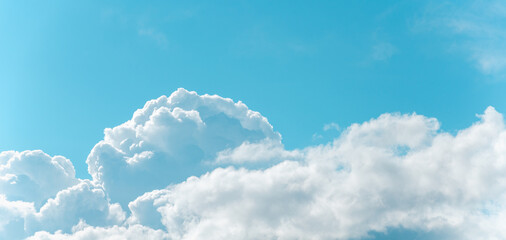 Panorama of blue sky with white cumulus clouds - obrazy, fototapety, plakaty