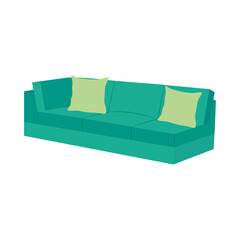 modern sofa with green cushions, colorful design