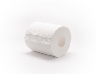 Toilet paper. One roll. Laid. White background.