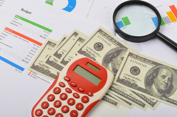 Banknotes money on chart graph paper. Financial development, Banking Account, Statistics, Investment Analytic research data economy, trading, Business company concept. Selective focus.