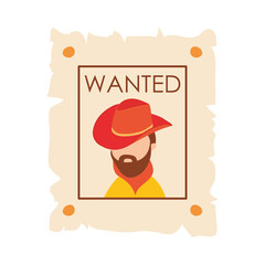 Wild west concept, wanted poster with cowbow image, colorful design
