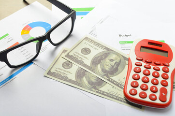 Banknotes money on chart graph paper. Financial development, Banking Account, Statistics, Investment Analytic research data economy, trading, Business company concept. Selective focus.