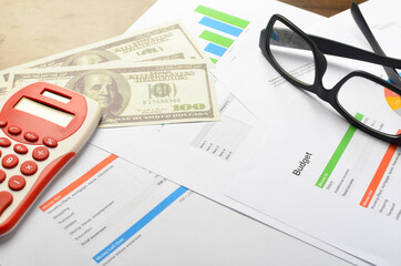 Banknotes money on chart graph paper. Financial development, Banking Account, Statistics, Investment Analytic research data economy, trading, Business company concept. Selective focus.