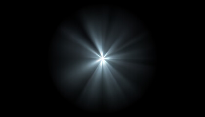Light effect of rays flash radiance. Vector white light ray or sun shine or explosion glow on black background