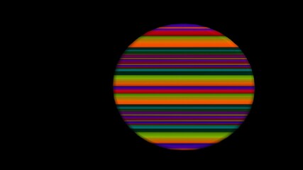 circle with multicolored horizontal stripes on a black background.
