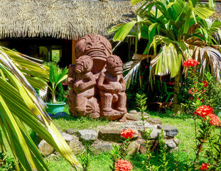 French Polynesia, Marquesas, Hiva Oa Island. Modern Tiki Statue