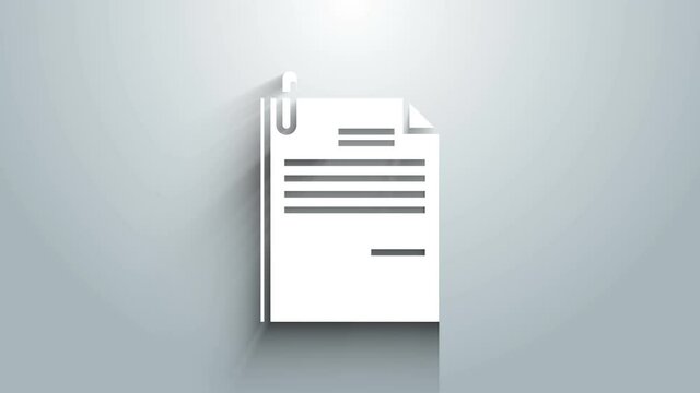 White File document and paper clip icon isolated on grey background. Checklist icon. Business concept. 4K Video motion graphic animation