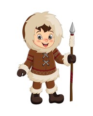 Cartoon eskimo boy holding a spear