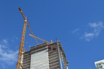 Modern luxury highrise apartment building under construction in downtown Miami,Florida.