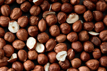 Close up of Hazelnut kernels - Food Frame Background, macro detailed close up.