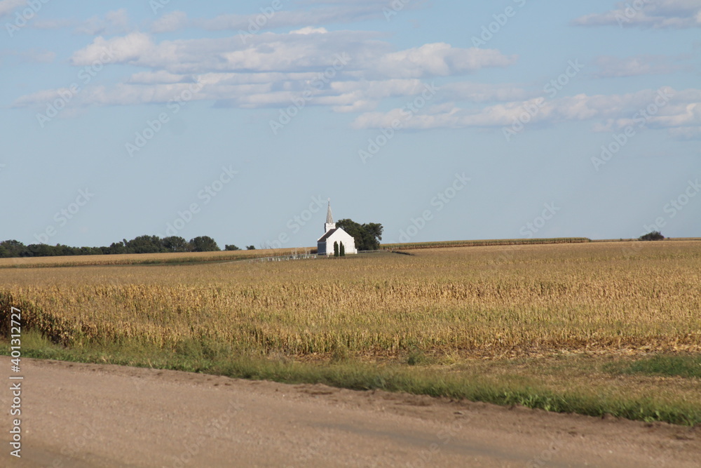 Wall mural Church in Cornfield