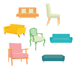 furniture icon set, colorful design