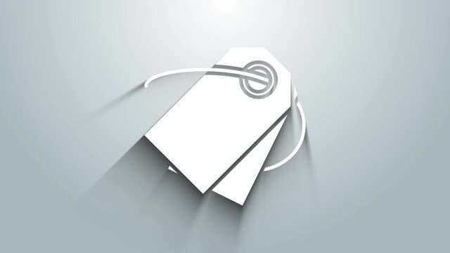White Blank label template price tag icon isolated on grey background. Empty shopping discount sticker. Template discount banner. 4K Video motion graphic animation