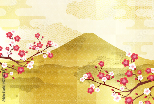 富士山 梅 和柄 背景 Wall Mural Wallpaper Murals J Boy 富士山 梅 和柄 背景 Wall Mural Wallpaper Murals J Boy