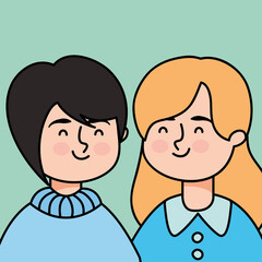 cartoon two women smiling, colorful design