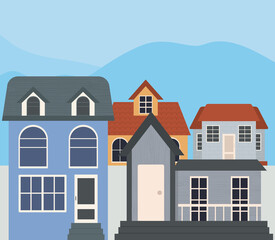 suburban houses design over blue background