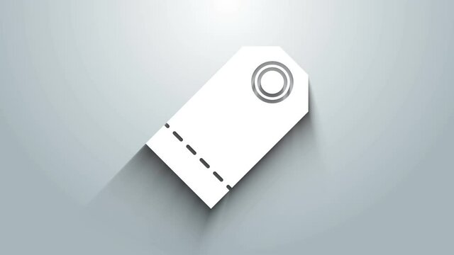White Blank label template price tag icon isolated on grey background. Empty shopping discount sticker. Template discount banner. 4K Video motion graphic animation