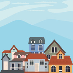 classic houses design over blue sky background