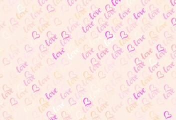 Light Pink, Yellow vector background with Shining hearts.